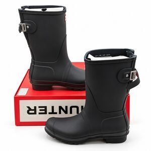 Hunter Original Back Adjustable Short Rain Boots Womens 9 Navy Waterproof Matte